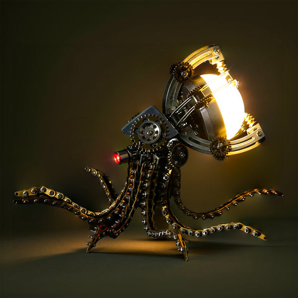 DIY 3D Metal Steampunk Galaxy Craft Puzzle Mechanical Octopus with Desk Lamp Model-1060PCS