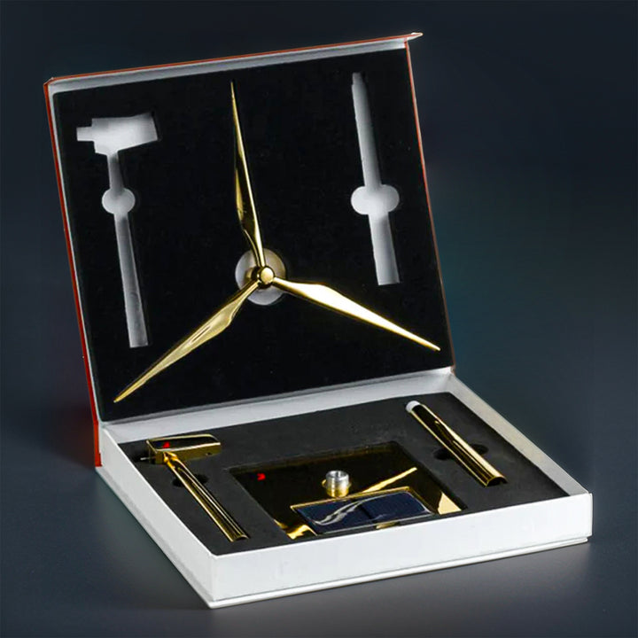 Windmill Model Assembly DIY 3D Metal Windmill Solar Powered Wind Turbine Assembly Model Golden ...
