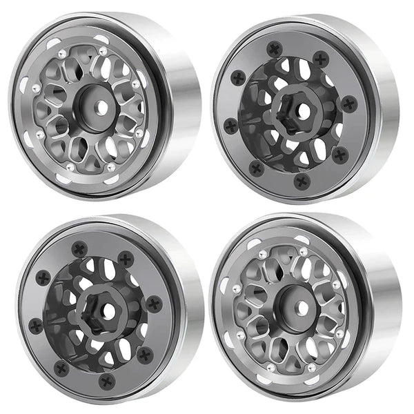 1.0'' 8-Spoke Beadlock Wheel Rim  Aluminum Wheels Hubs for 1/18 1/24 RC Crawler Silver