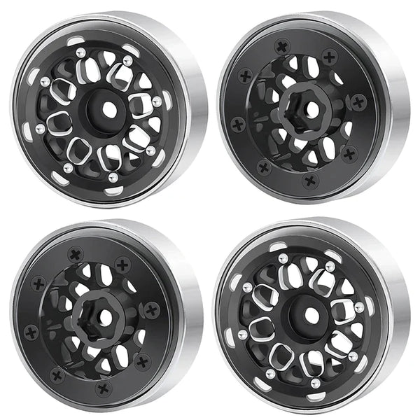 1.0'' 8-Spoke Beadlock Wheel Rim  Aluminum Wheels Hubs for 1/18 1/24 RC Crawler Black